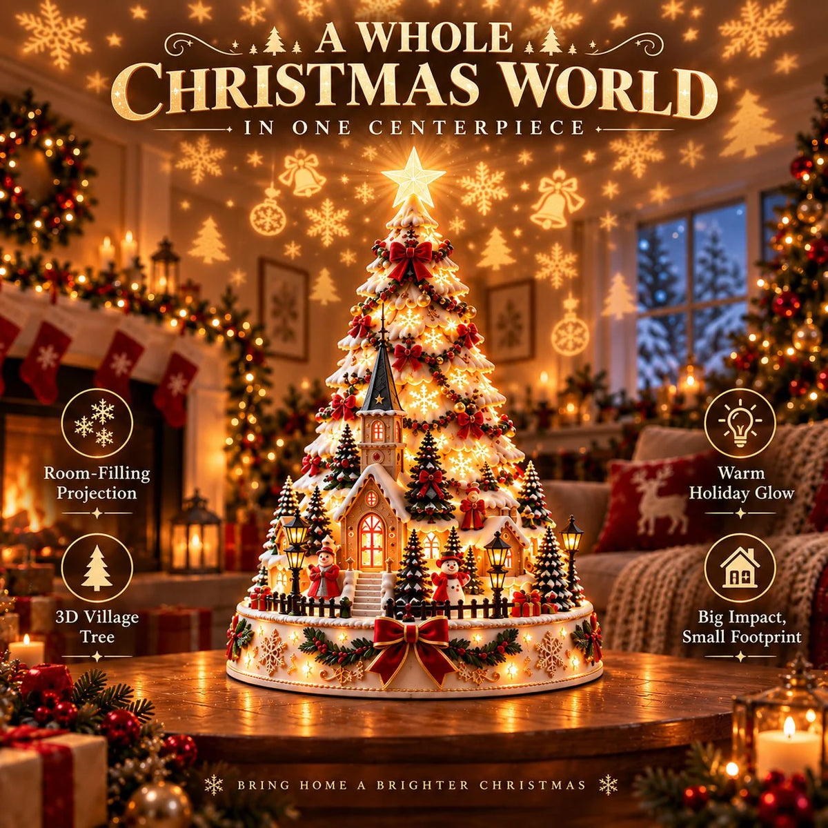 🎄✨ Last Day 50% OFF | Christmas Village Projection Centerpiece – 4 Magical Holiday Village Scenes for a Festive Home