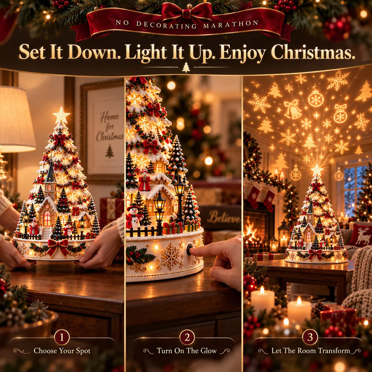 🎄✨ Last Day 50% OFF | Christmas Village Projection Centerpiece – 4 Magical Holiday Village Scenes for a Festive Home