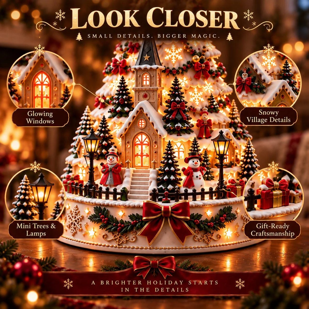 🎄✨ Last Day 50% OFF | Christmas Village Projection Centerpiece – 4 Magical Holiday Village Scenes for a Festive Home