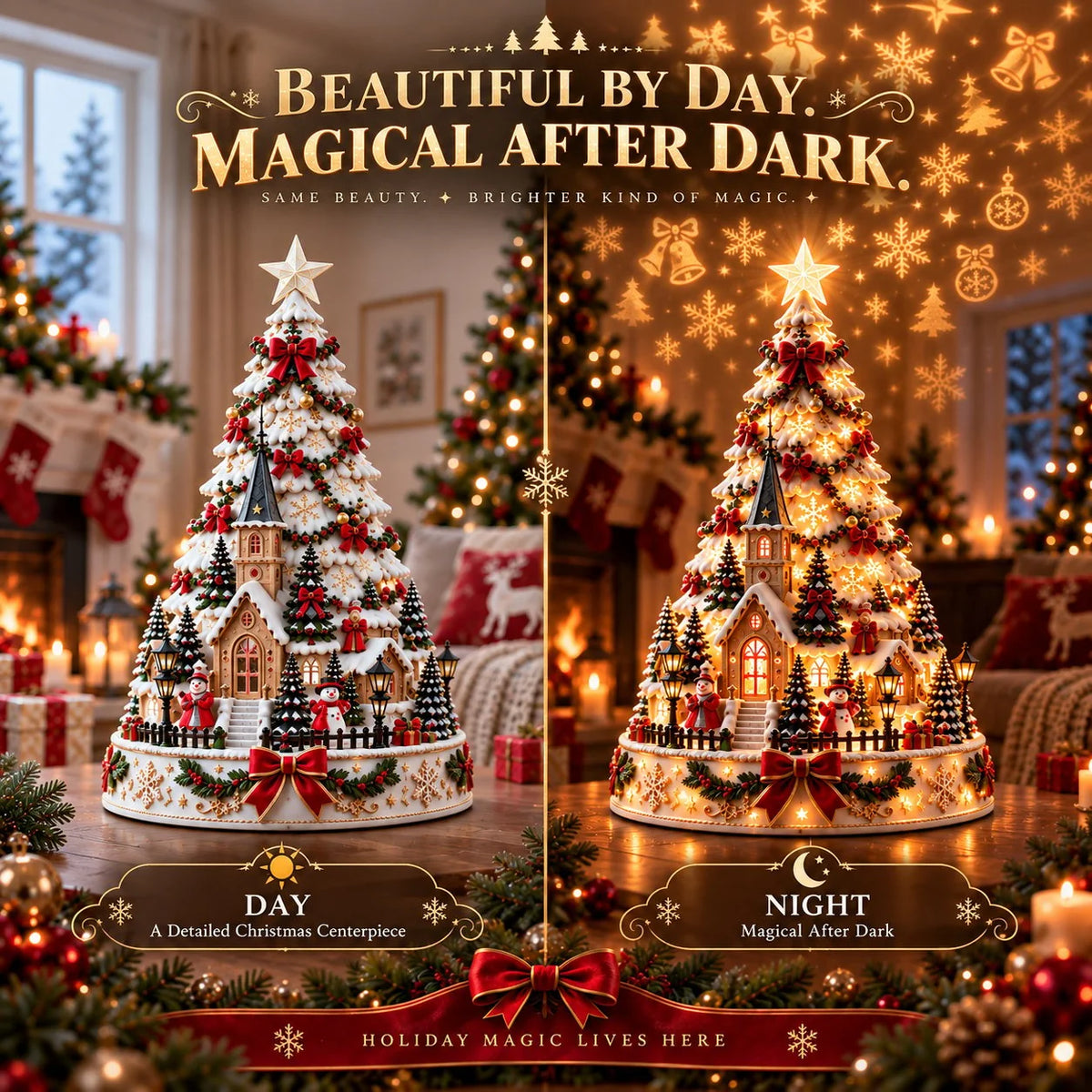 🎄✨ Last Day 50% OFF | Christmas Village Projection Centerpiece – 4 Magical Holiday Village Scenes for a Festive Home