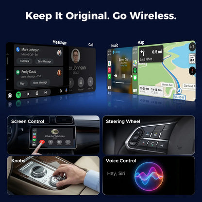 Wireless Car Adapter | Convert Wired CarPlay to Wireless with Streaming & AI
