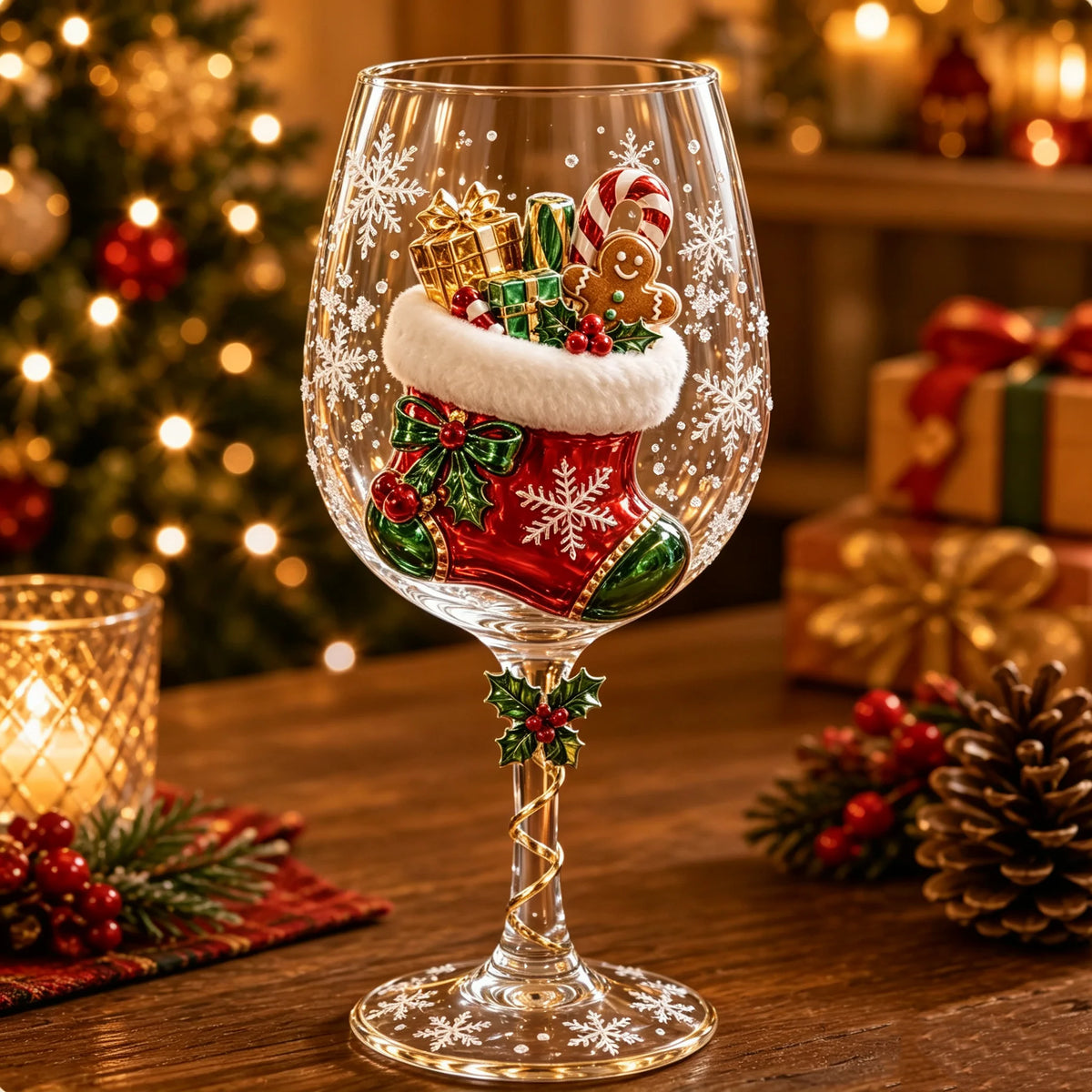 🔥🎄 Christmas 3D Wine Glass Gift Set – Festive Holiday Collection
