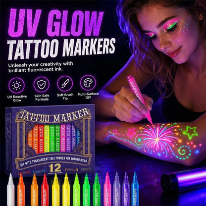 🎃 Halloween Glow Tattoo Pens | Glow-in-the-Dark Body Art Markers for Spooky Parties