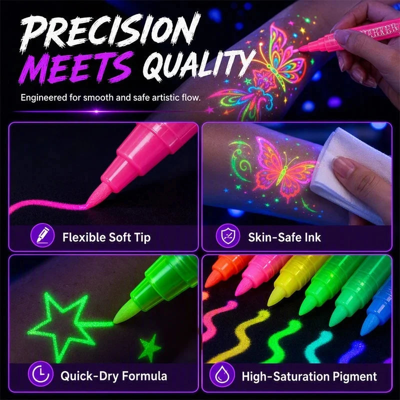 🎃 Halloween Glow Tattoo Pens | Glow-in-the-Dark Body Art Markers for Spooky Parties