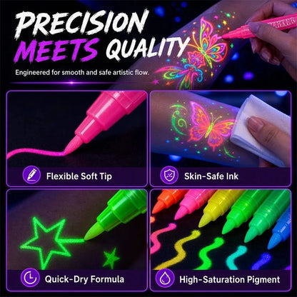 🎃 Halloween Glow Tattoo Pens | Glow-in-the-Dark Body Art Markers for Spooky Parties