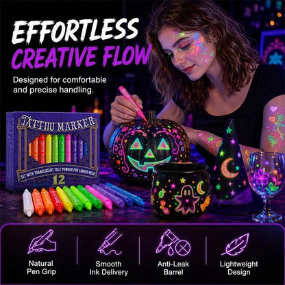 🎃 Halloween Glow Tattoo Pens | Glow-in-the-Dark Body Art Markers for Spooky Parties