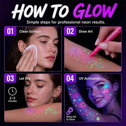 🎃 Halloween Glow Tattoo Pens | Glow-in-the-Dark Body Art Markers for Spooky Parties