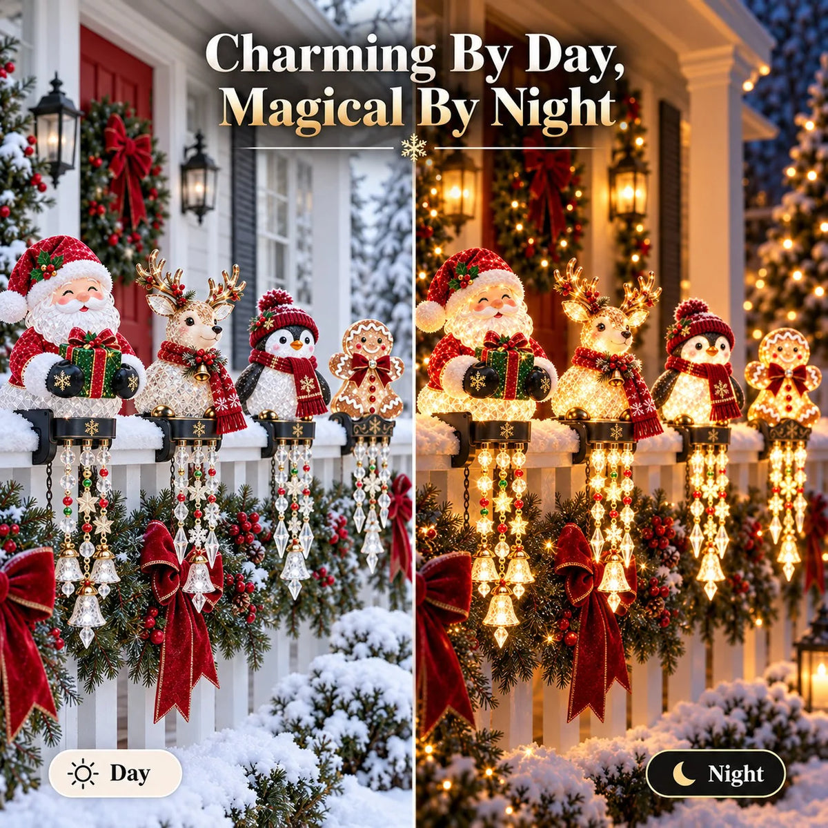 🎄 Christmas Porch Railing Lights – 4 Festive Character Designs