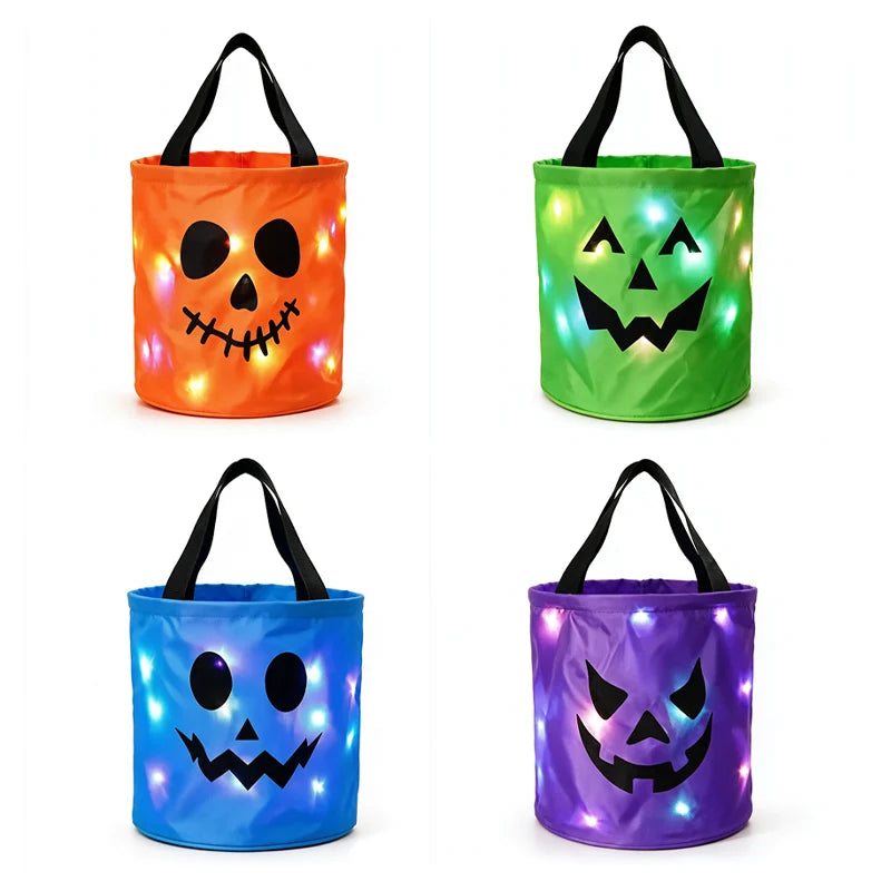 🎃Halloween LED Candy Bucket Bags – 4 Pack Pumpkin Trick or Treat Bags