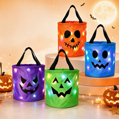 🎃Halloween LED Candy Bucket Bags – 4 Pack Pumpkin Trick or Treat Bags