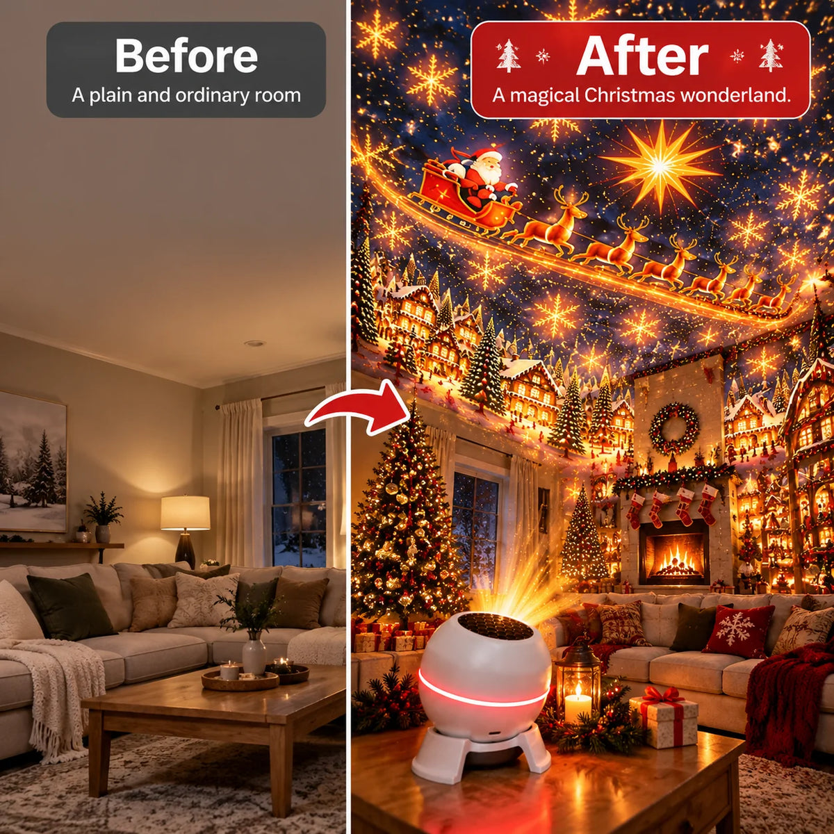 🔥LAST DAY 50% OFF -🎄 Magical Christmas Projection Night Light – Transform Any Room Into A Holiday Wonderland