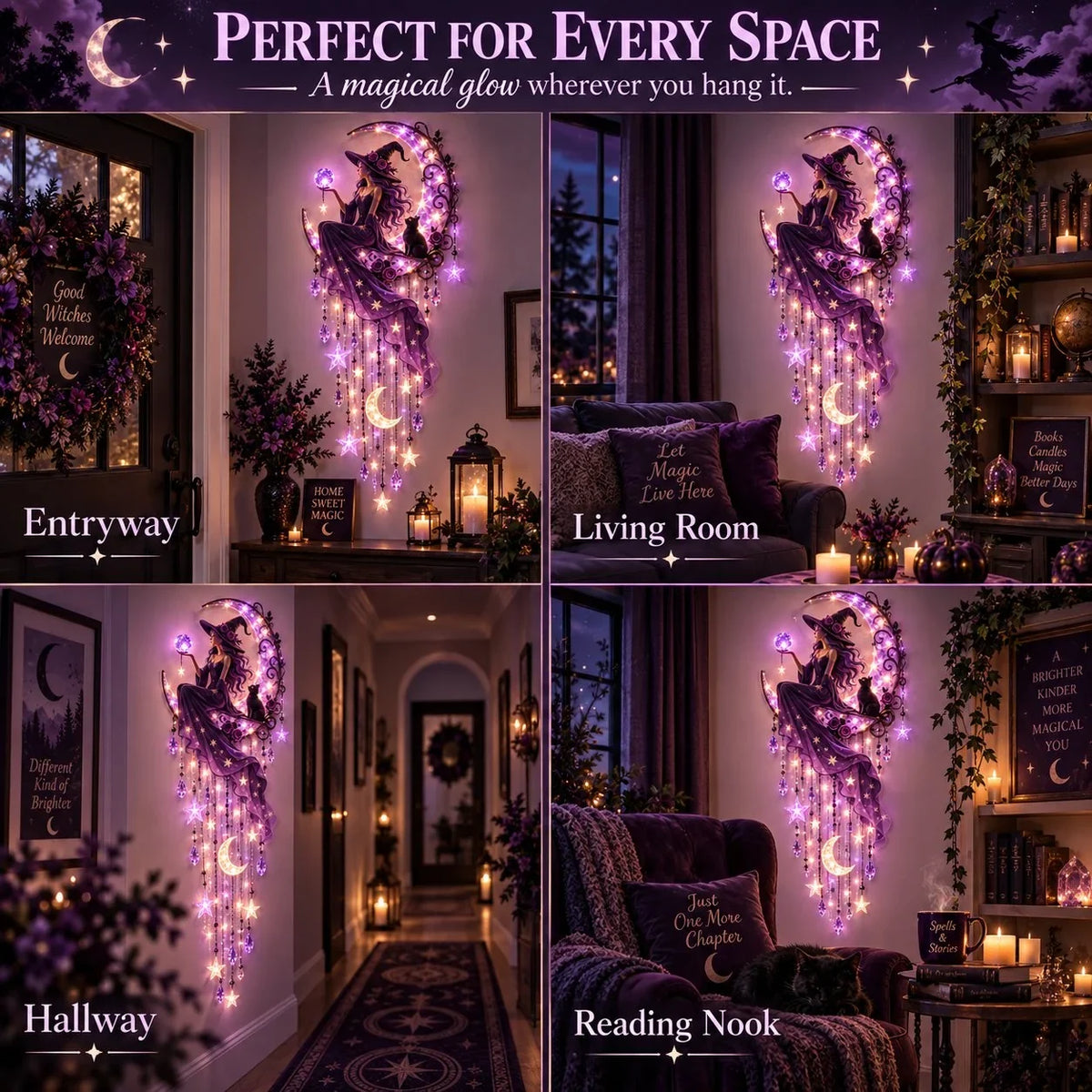 🌙✨ 🌙 Witch Moon Starfall Wall Light – Magical Purple Glow & Gothic Decor