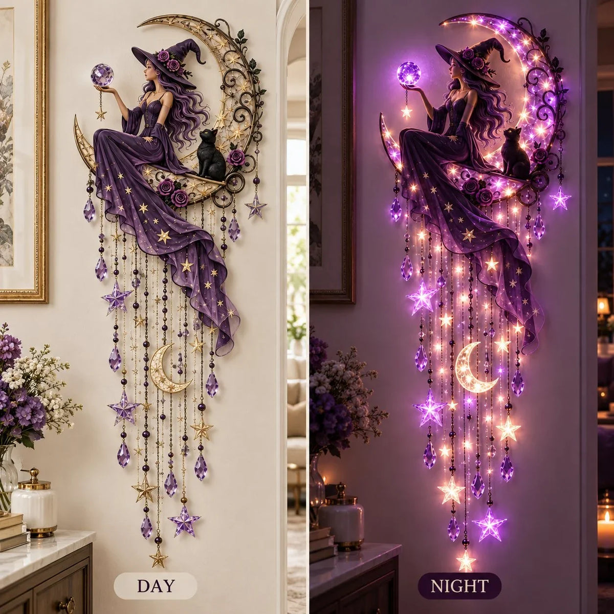 🌙✨ 🌙 Witch Moon Starfall Wall Light – Magical Purple Glow & Gothic Decor