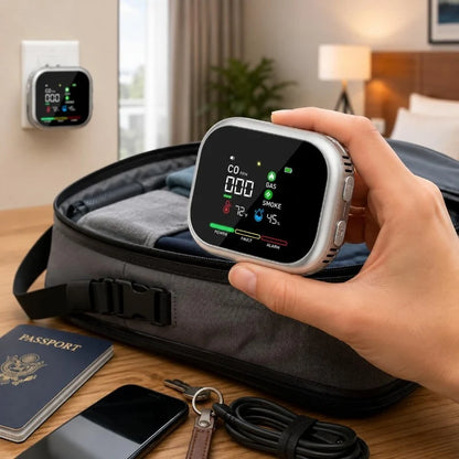6-in-1 Smart Air Safety Monitor | CO, Gas & Smoke Detector with 8-Hour Battery Backup