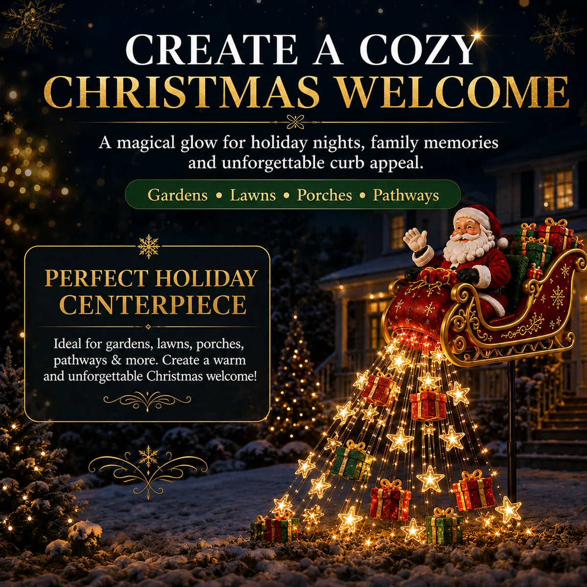 🎅 2026 Santa’s Flying Sleigh – Solar-Powered Christmas Garden Light