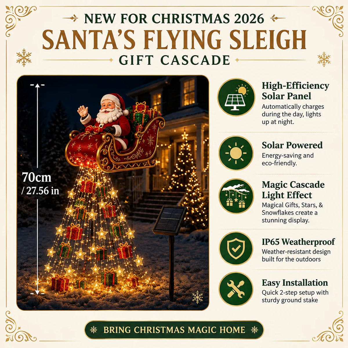 🎅 2026 Santa’s Flying Sleigh – Solar-Powered Christmas Garden Light