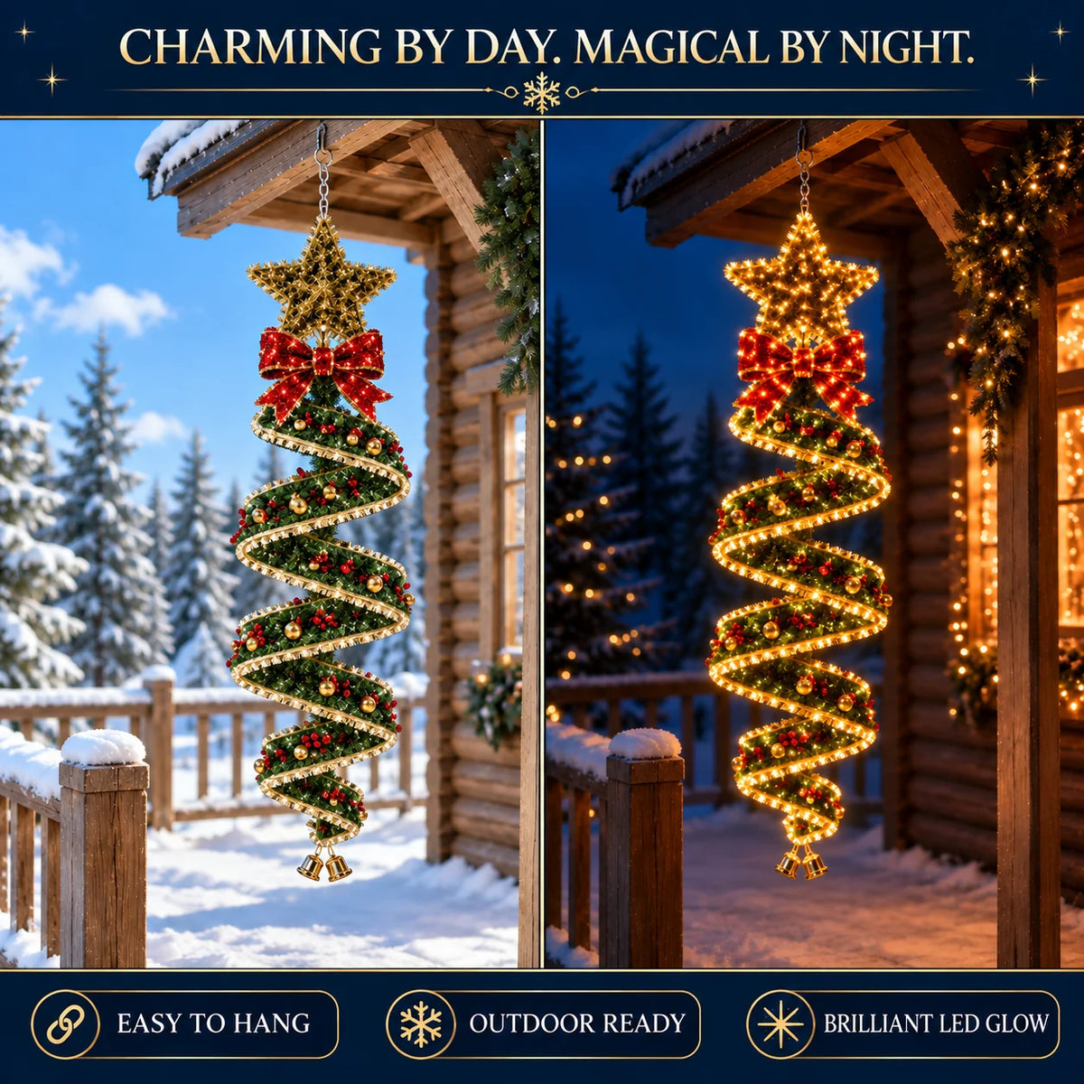 🎄 Christmas Spiral Hanging LED Light – Festive Christmas Tree & Holiday Decoration