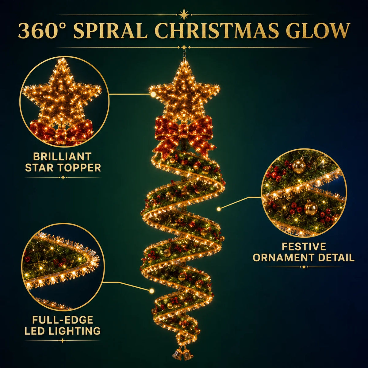 🎄 Christmas Spiral Hanging LED Light – Festive Christmas Tree & Holiday Decoration