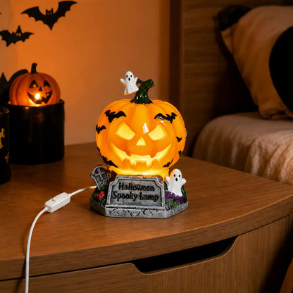 👻Spooky Glow Tiffany Lamp Pumpkin Ghost Bat Halloween Desk Light