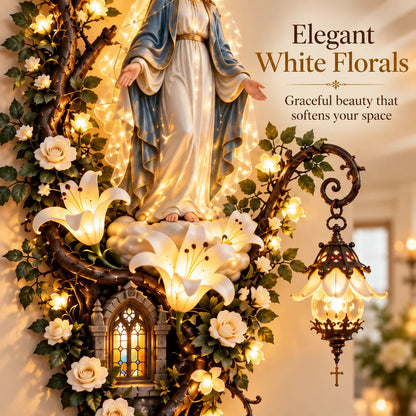 🙏✨ Glowing Blessed Mother Floral Wall Décor