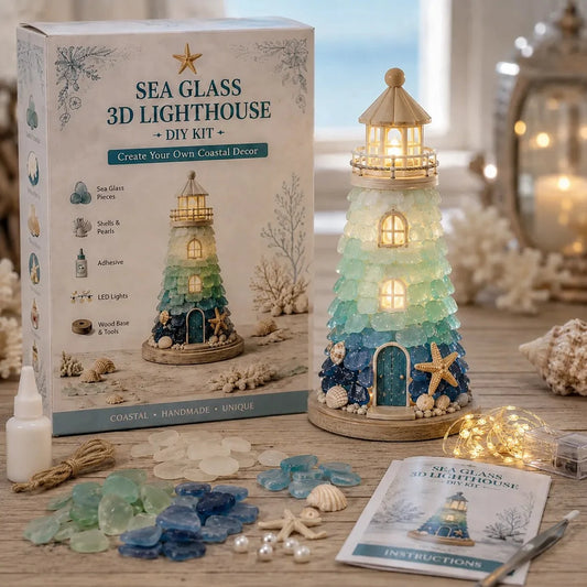50%  Off - 🌊 Beginner-Friendly DIY Lighted Sea Glass-Style Lighthouse Kit Collection | Complete Kit with Sea Glass-Style Pieces, LED Lights & Step-by-Step Guide Included 💕