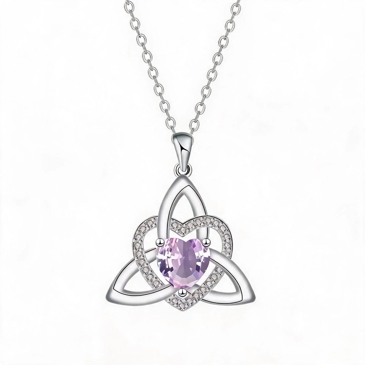 ✨ Celtic Trinity Knot Heart Birthstone Necklace | Heart-Shaped Pendant