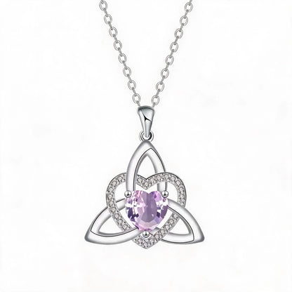 ✨ Celtic Trinity Knot Heart Birthstone Necklace | Heart-Shaped Pendant
