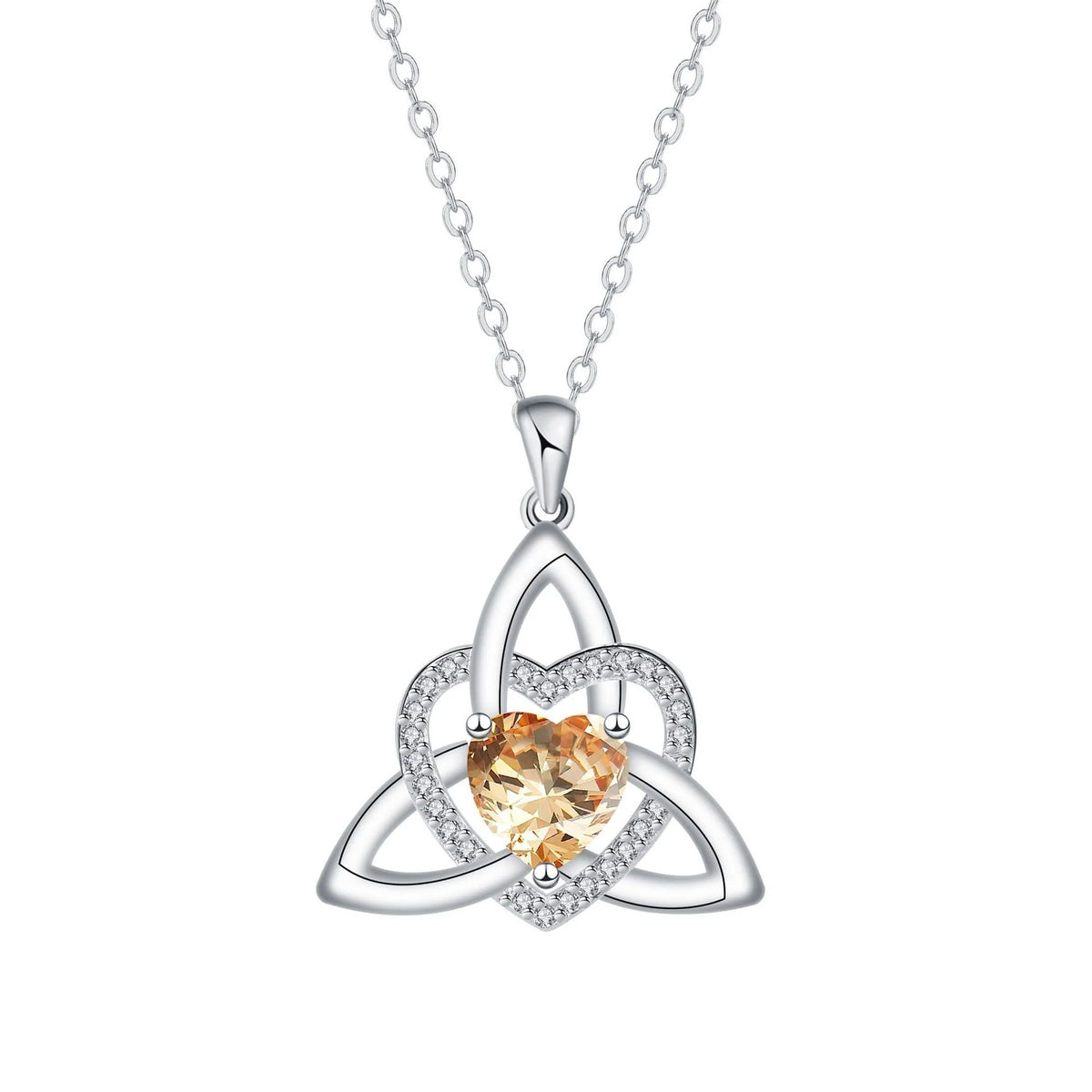 ✨ Celtic Trinity Knot Heart Birthstone Necklace | Heart-Shaped Pendant