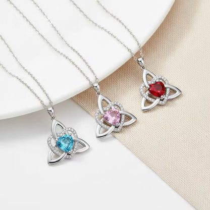 ✨ Celtic Trinity Knot Heart Birthstone Necklace | Heart-Shaped Pendant