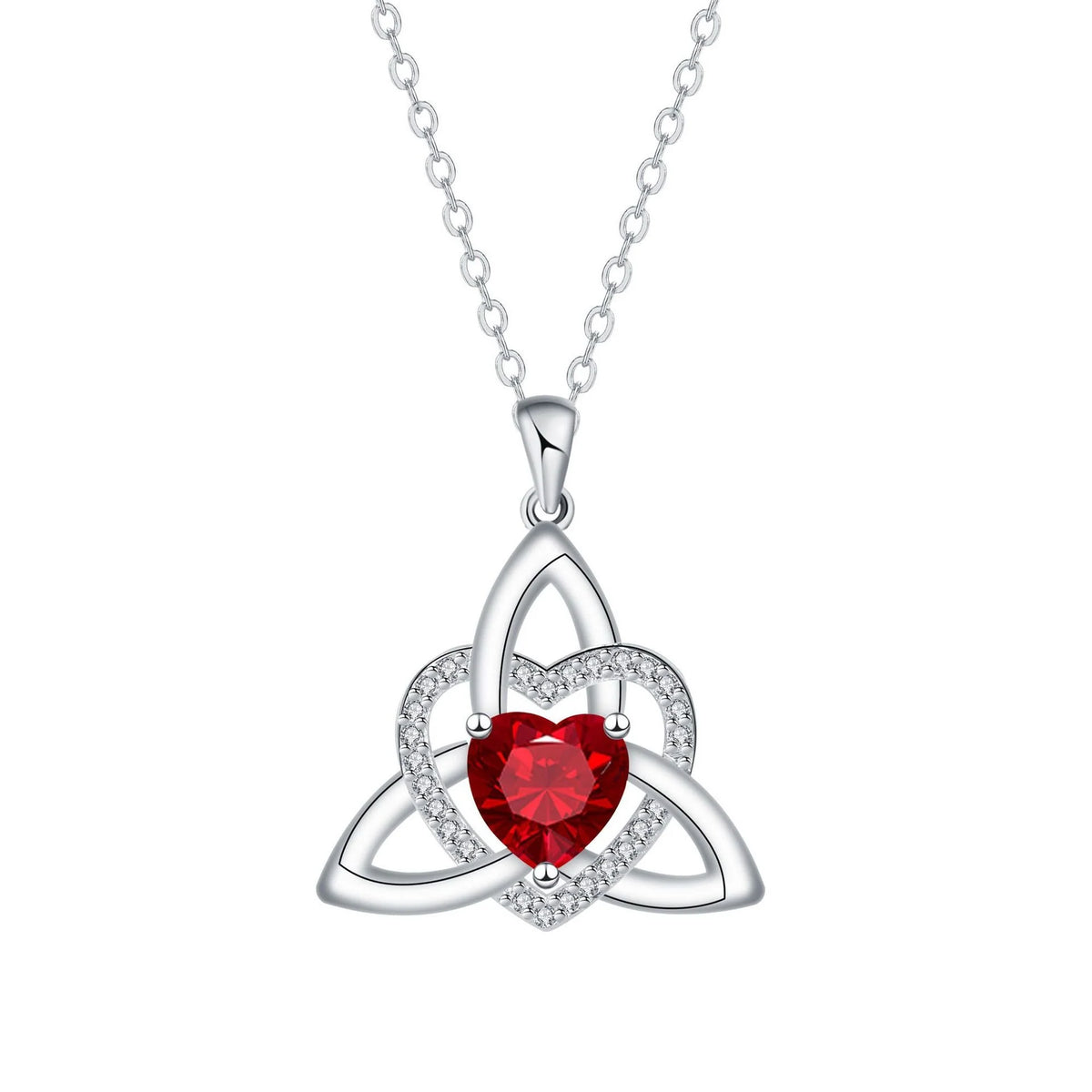 ✨ Celtic Trinity Knot Heart Birthstone Necklace | Heart-Shaped Pendant