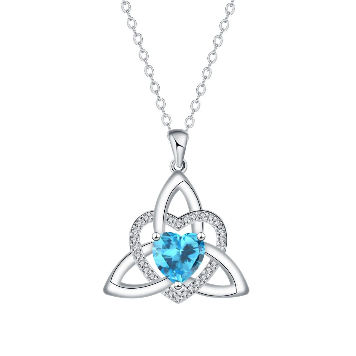✨ Celtic Trinity Knot Heart Birthstone Necklace | Heart-Shaped Pendant
