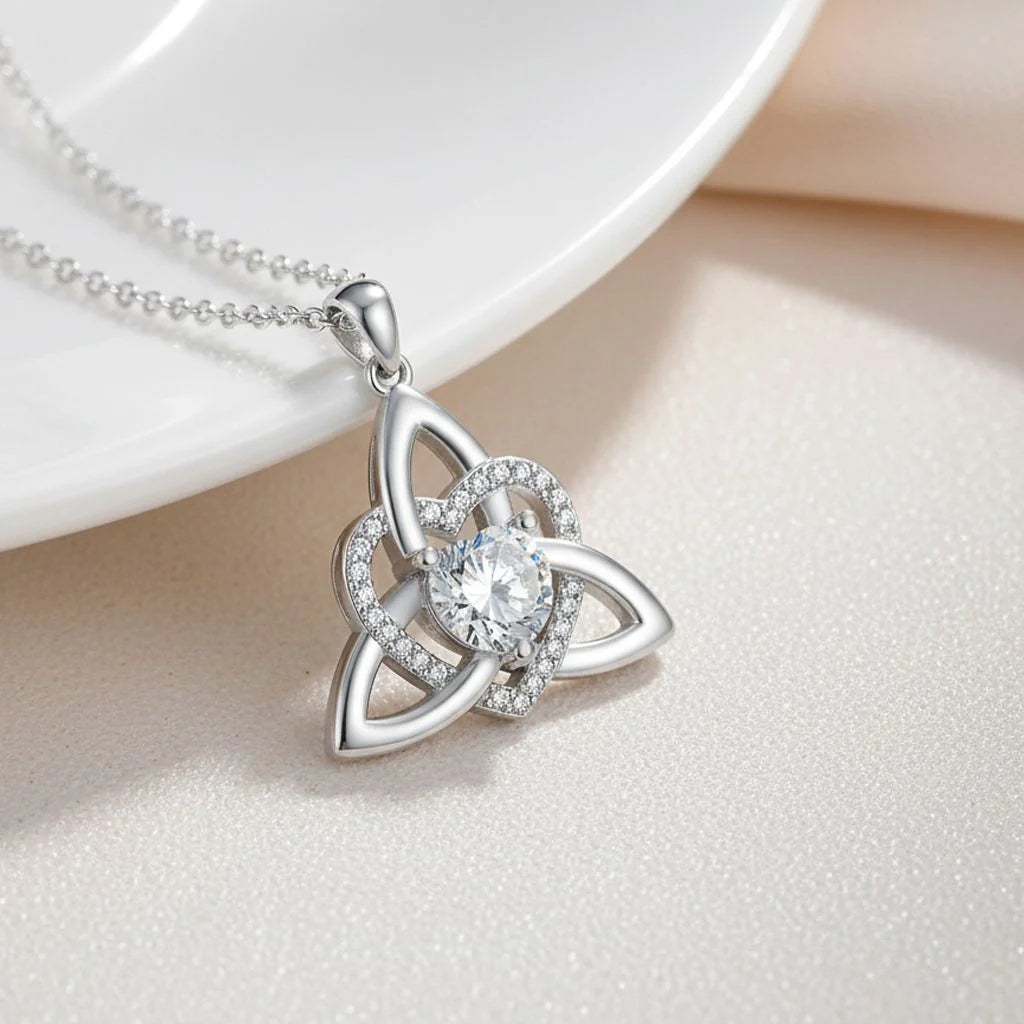 ✨ Celtic Trinity Knot Heart Birthstone Necklace | Heart-Shaped Pendant