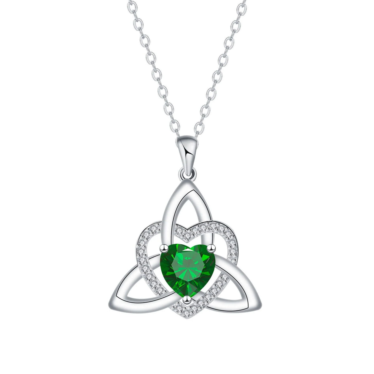 ✨ Celtic Trinity Knot Heart Birthstone Necklace | Heart-Shaped Pendant