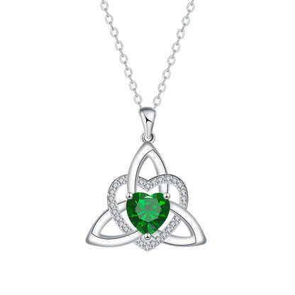 ✨ Celtic Trinity Knot Heart Birthstone Necklace | Heart-Shaped Pendant