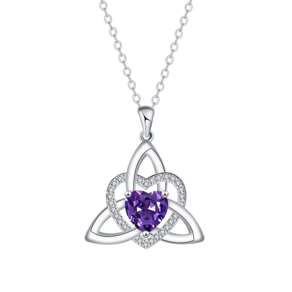 ✨ Celtic Trinity Knot Heart Birthstone Necklace | Heart-Shaped Pendant