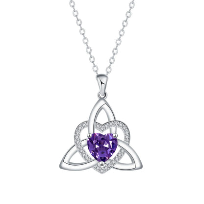 ✨ Celtic Trinity Knot Heart Birthstone Necklace | Heart-Shaped Pendant