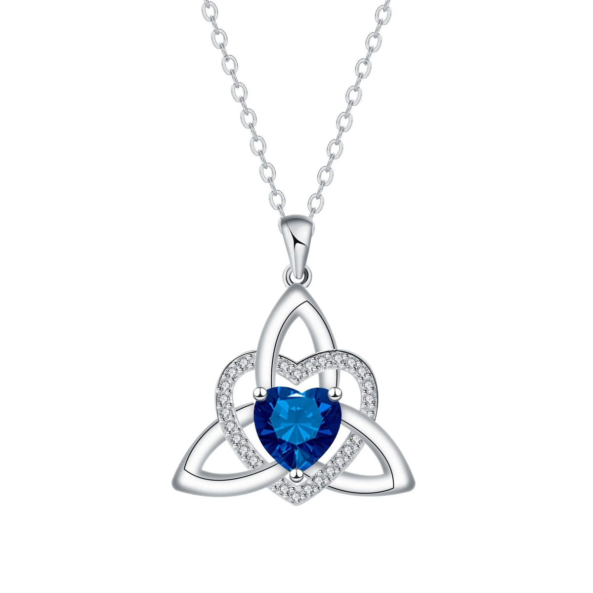 ✨ Celtic Trinity Knot Heart Birthstone Necklace | Heart-Shaped Pendant