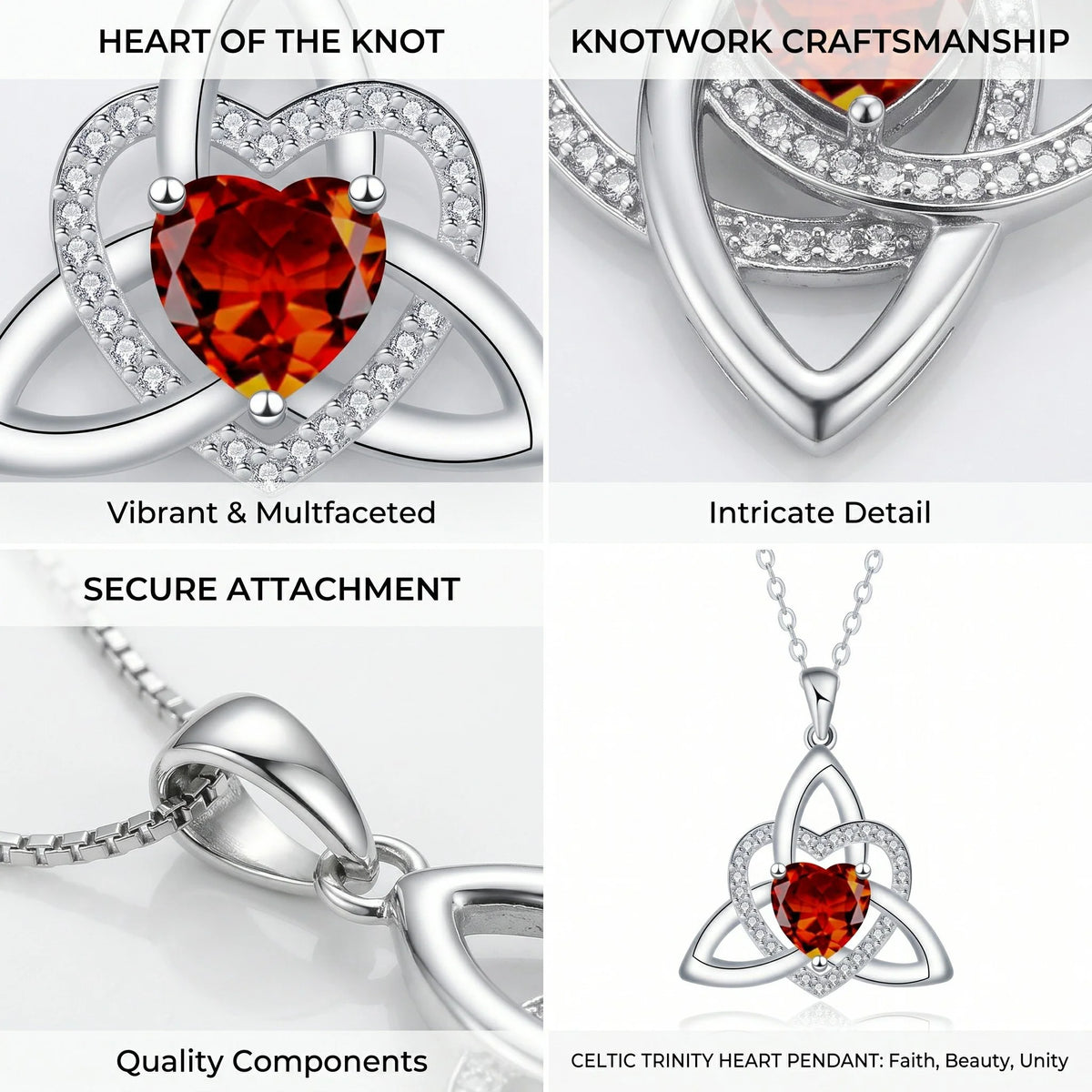 ✨ Celtic Trinity Knot Heart Birthstone Necklace | Heart-Shaped Pendant
