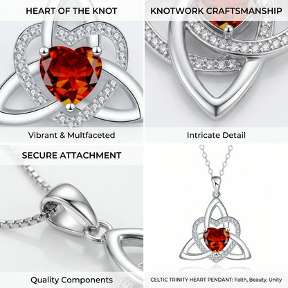 ✨ Celtic Trinity Knot Heart Birthstone Necklace | Heart-Shaped Pendant