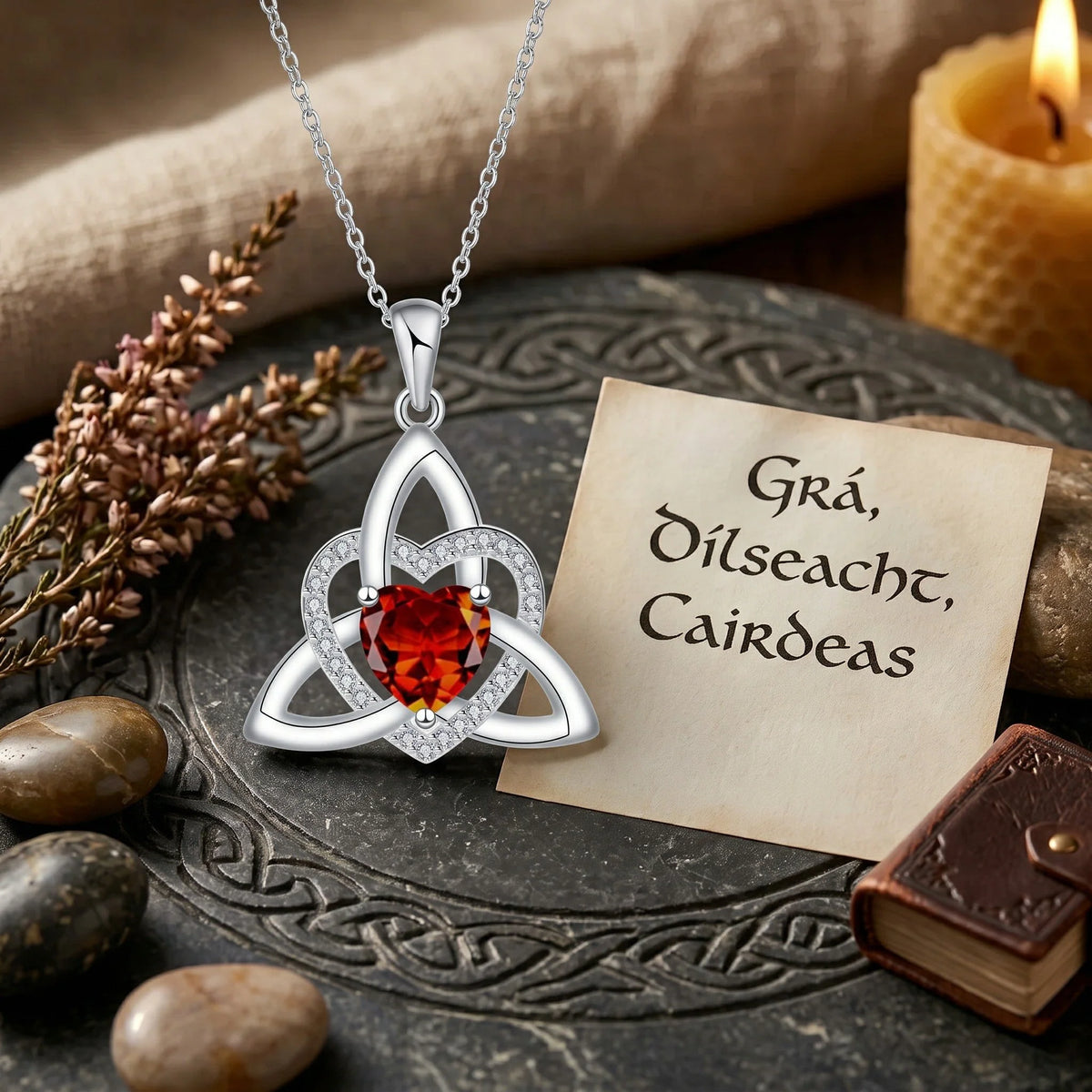 ✨ Celtic Trinity Knot Heart Birthstone Necklace | Heart-Shaped Pendant