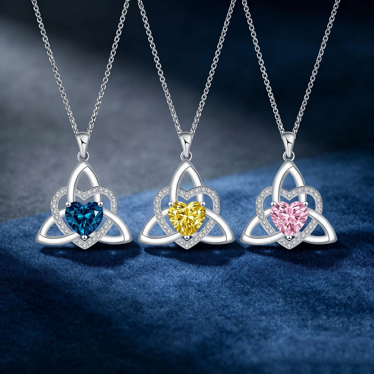 ✨ Celtic Trinity Knot Heart Birthstone Necklace | Heart-Shaped Pendant