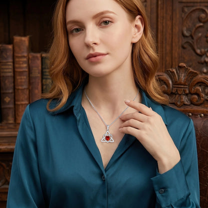 ✨ Celtic Trinity Knot Heart Birthstone Necklace | Heart-Shaped Pendant