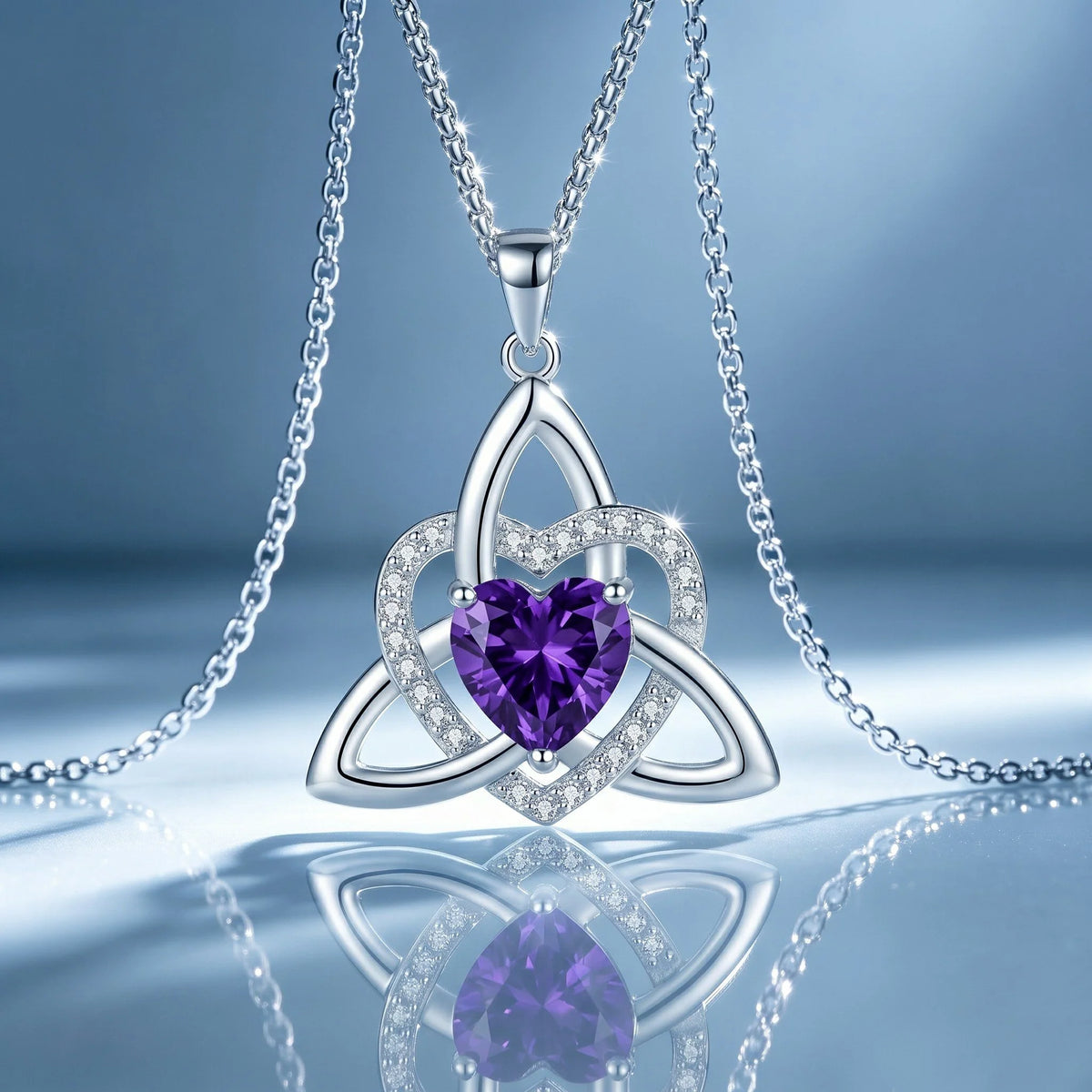 ✨ Celtic Trinity Knot Heart Birthstone Necklace | Heart-Shaped Pendant