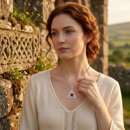 ✨ Celtic Trinity Knot Heart Birthstone Necklace | Heart-Shaped Pendant