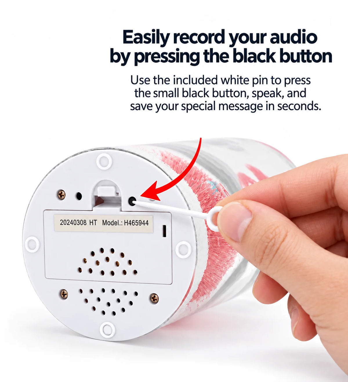 Recording button on Christmas voice message bottle