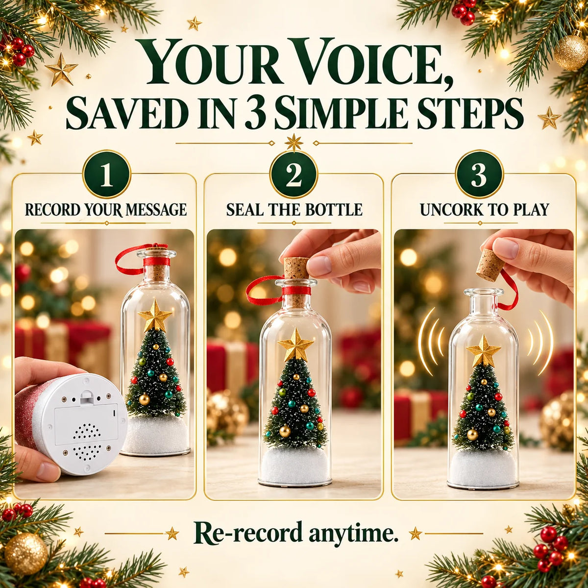 How to record and play a voice message in the Christmas bottle