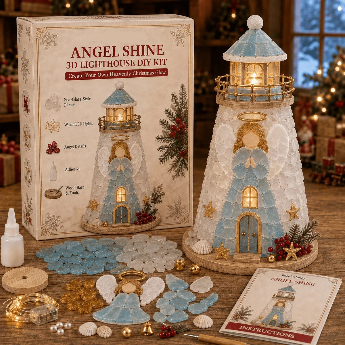 50%  Off - 🌊 Beginner-Friendly DIY Lighted Sea Glass-Style Lighthouse Kit Collection | Complete Kit with Sea Glass-Style Pieces, LED Lights & Step-by-Step Guide Included 💕