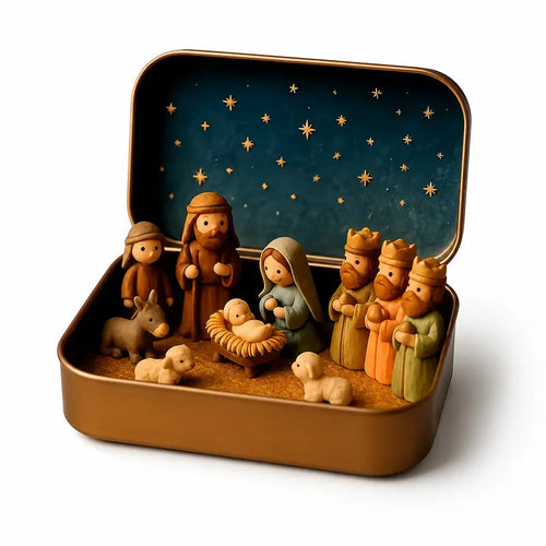 Pocket-Size Mini Nativity Scene Set – Hand-Painted Christmas Décor