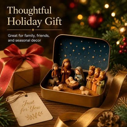 Pocket-Size Mini Nativity Scene Set – Hand-Painted Christmas Décor