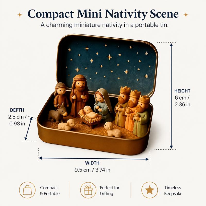Pocket-Size Mini Nativity Scene Set – Hand-Painted Christmas Décor
